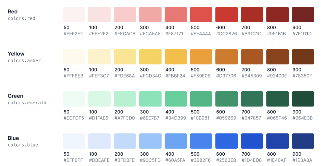 Screenshot of some Tailwind colors