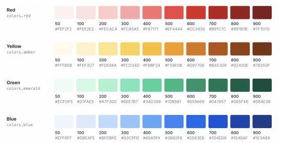 Screenshot of some Tailwind colors